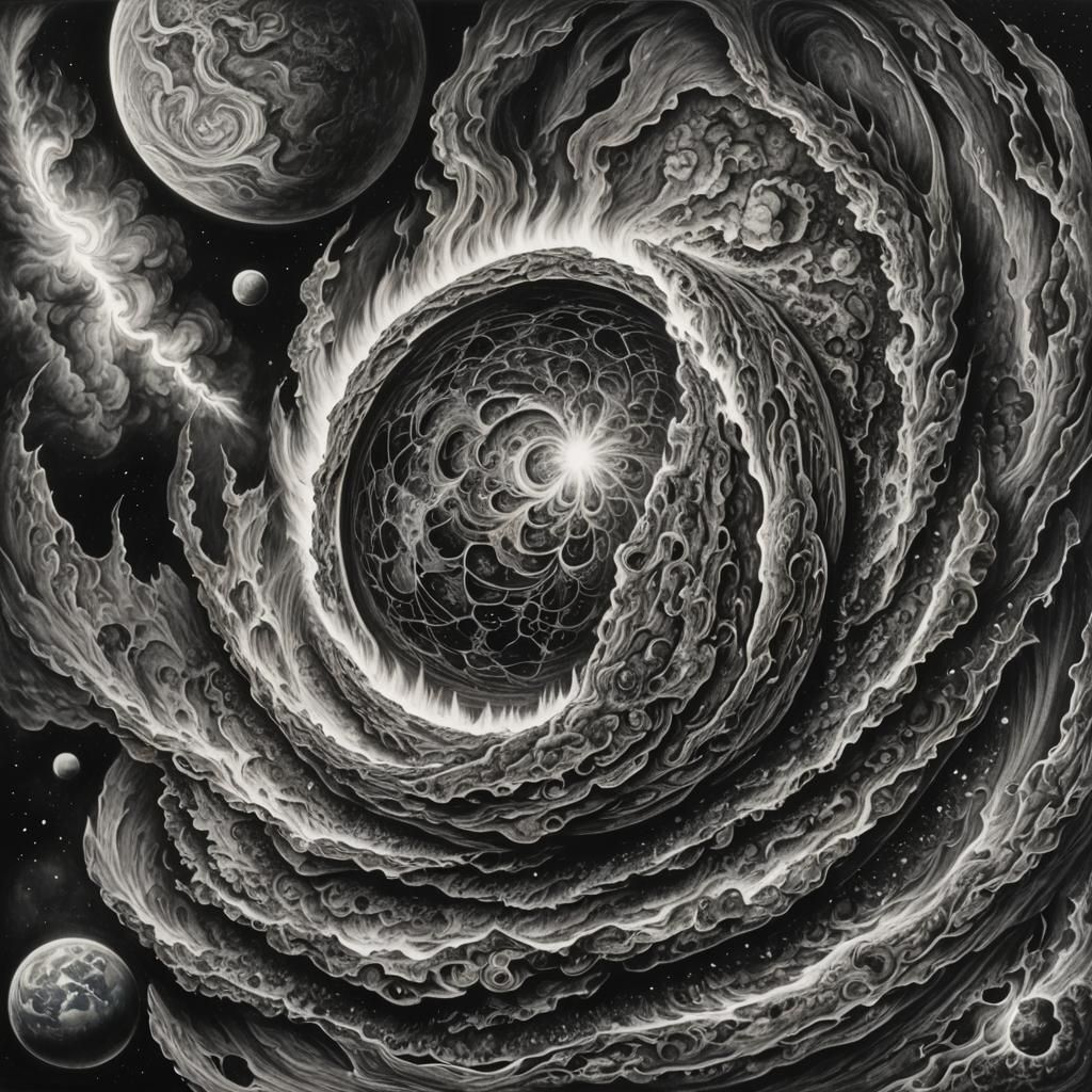 Burning Earth Forms Universe: Hyperdetailed Charcoal Art