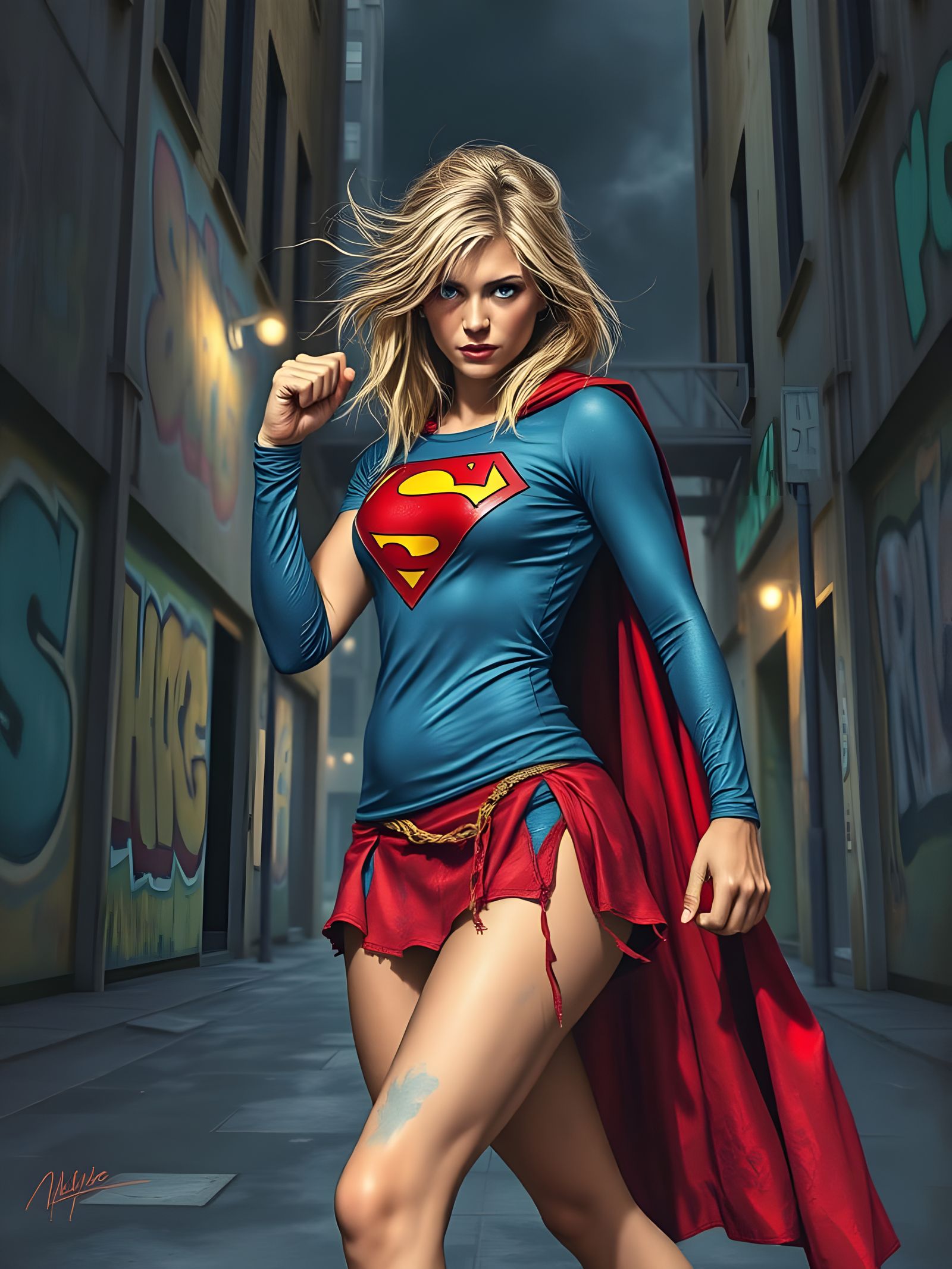 Supergirl Comicbook Cover Art in Hyperrealistic Style
