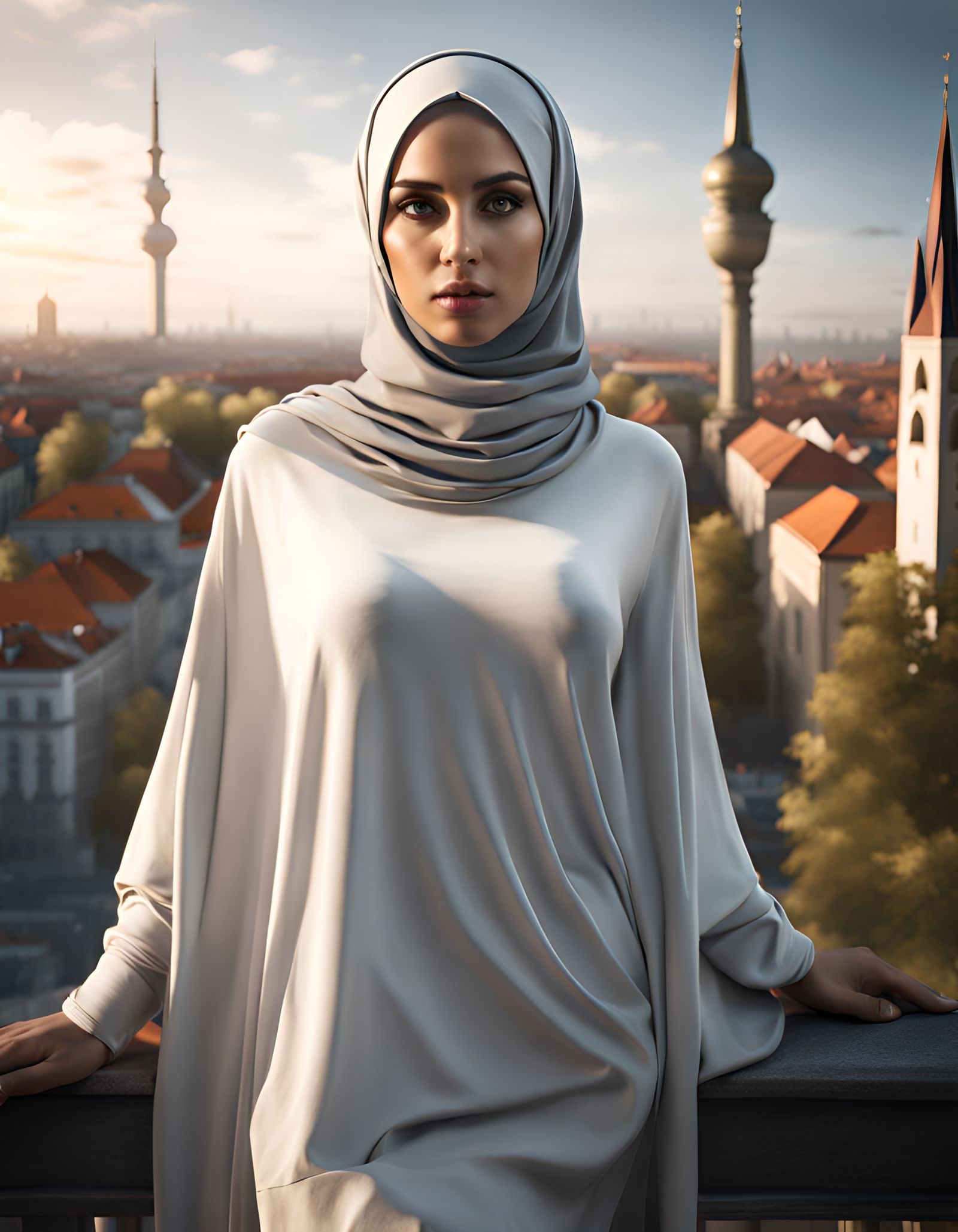 Beautiful Girl with Hijab in Modern City