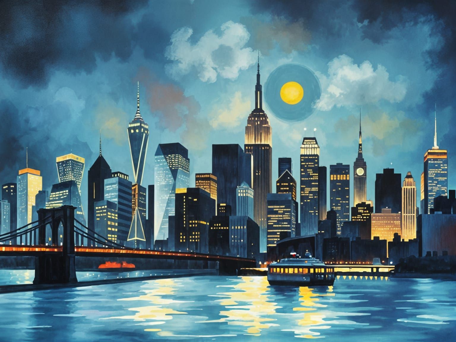 Art Deco New York City Skyline at Night