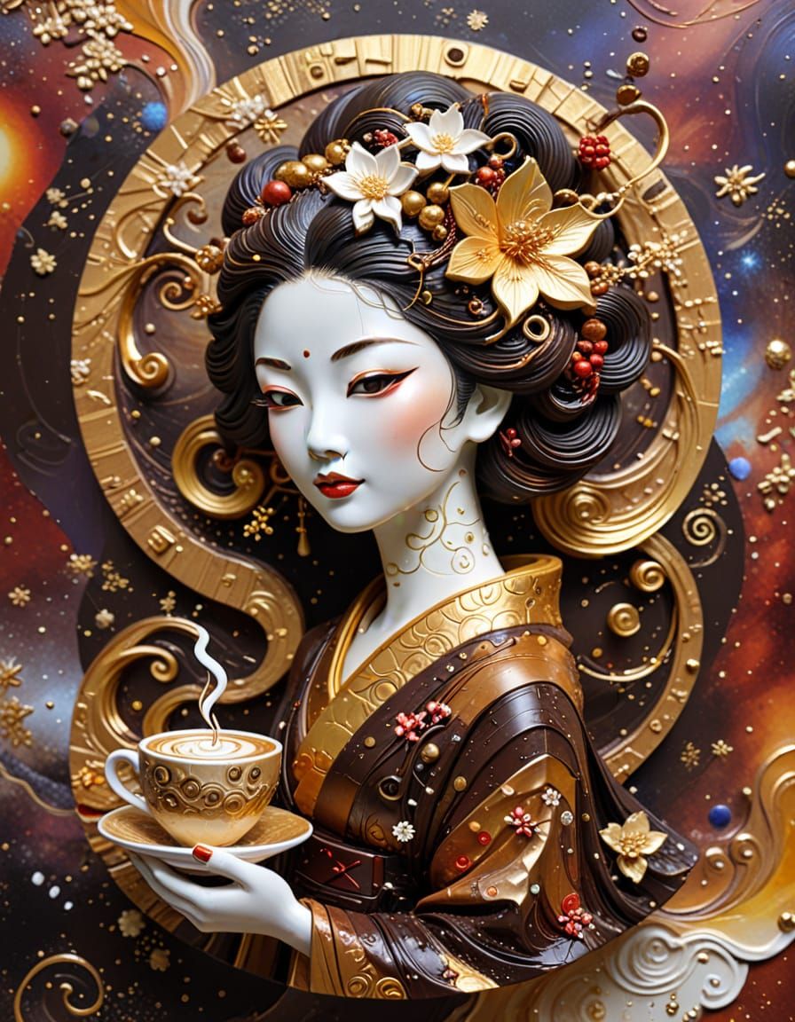 Geisha Coffee Sculpture in Surreal Space