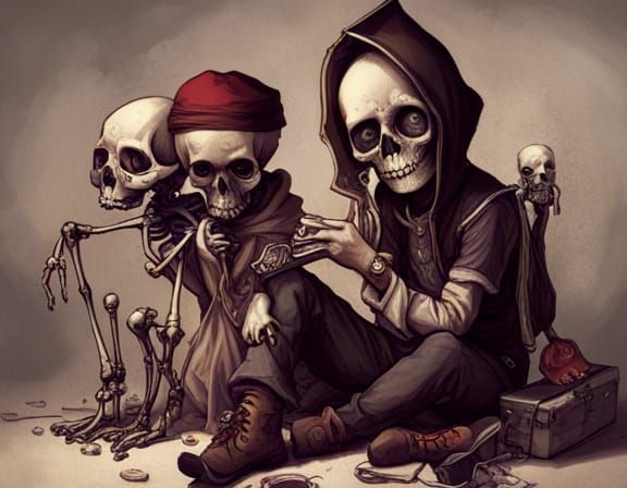 Cute Skeletons in Western Clothes: Fantasy Artwork