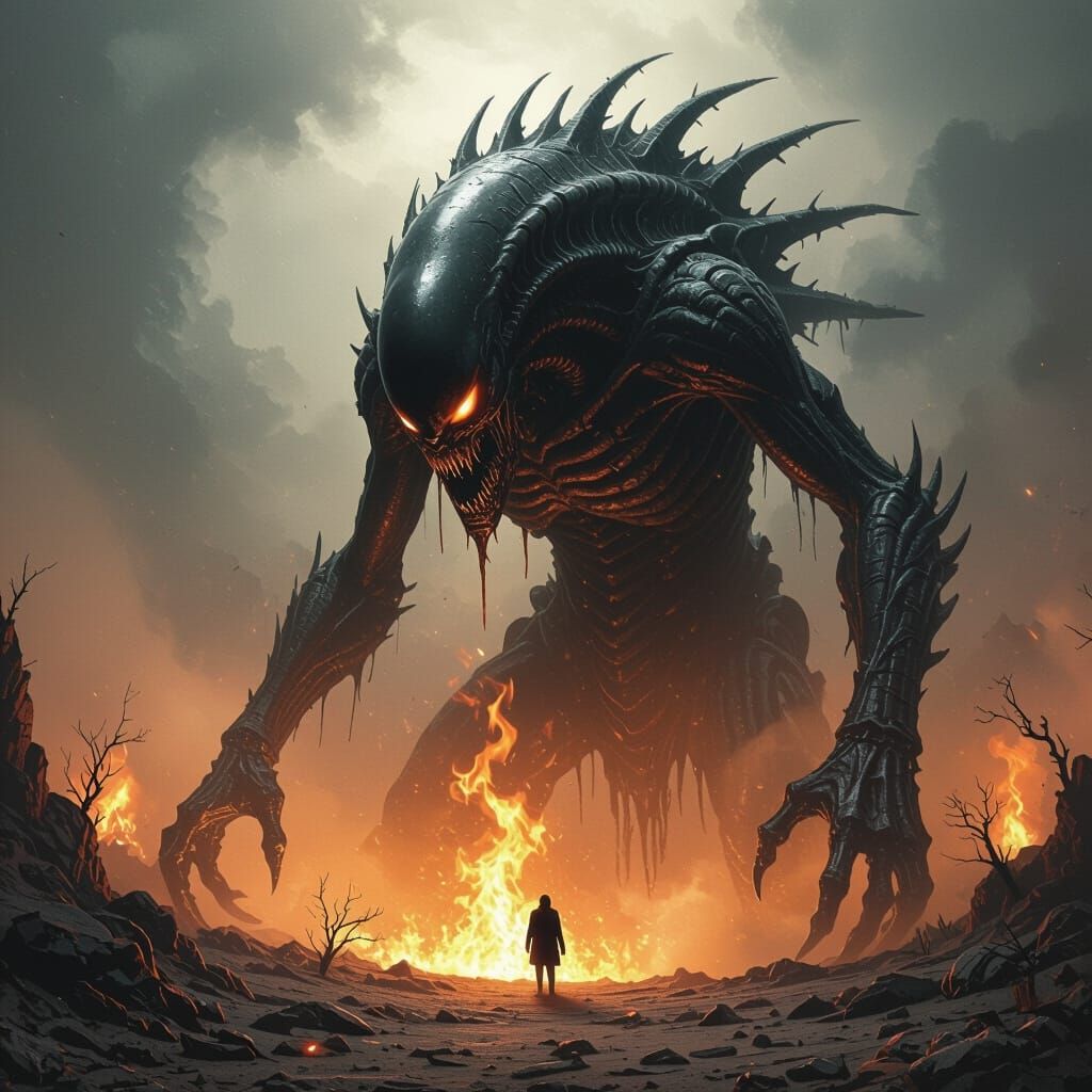 Terrifying Creature Emerges in Dark, Eerie Landscape