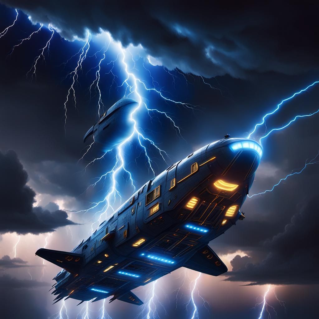 Spaceships in Lightning: Vibrant Digital Concept Art