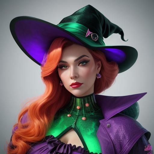 Curvy Witch Casting Spells as Pin-Up Art