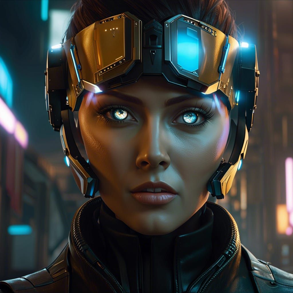 Futuristic Movie Star with Cyberpunk Eye Enhancements