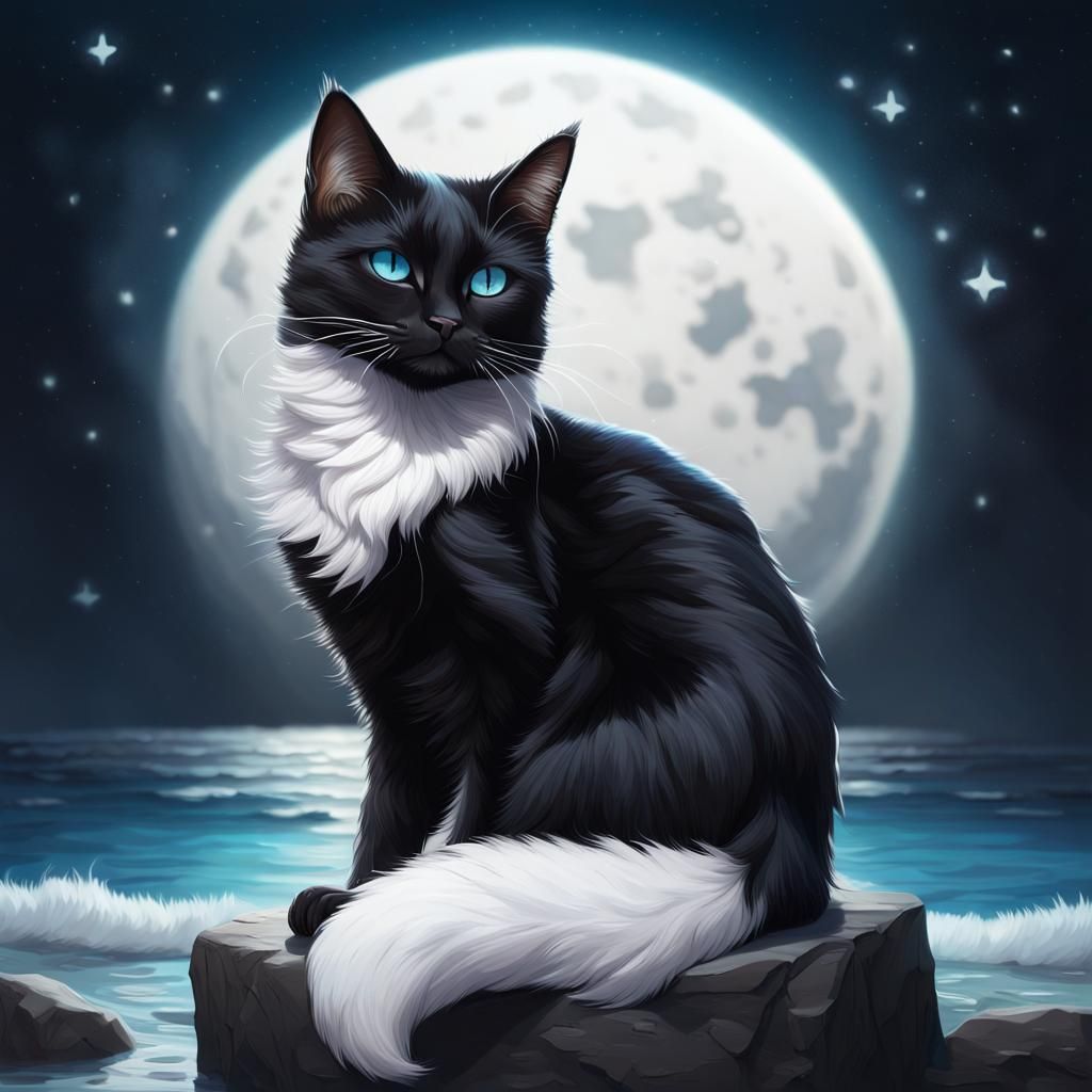 Hyperrealistic Black Cat with Star Patch in Space