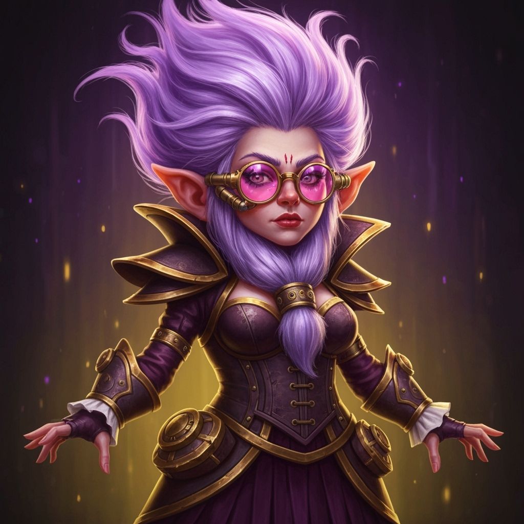 Steampunk Gnome with Lavender Hair in Dark Fantasy Art
