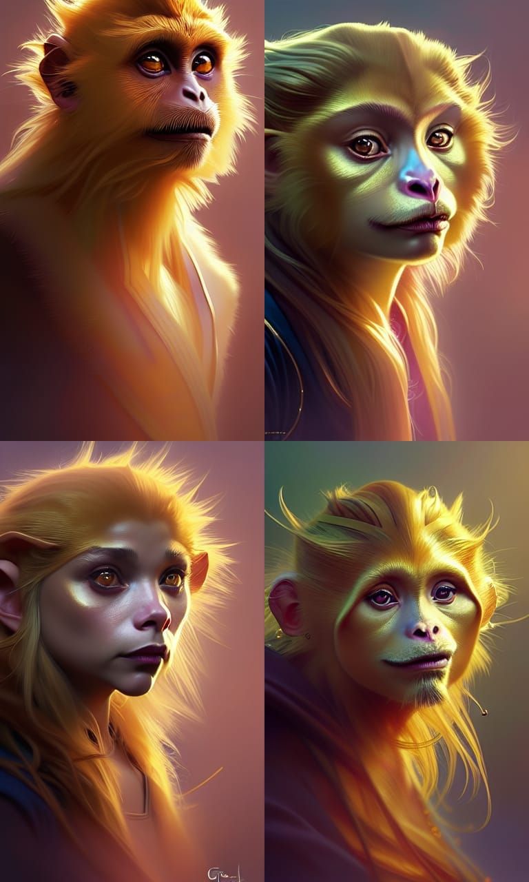 Golden Monkey Bard Portrait in D&D Style