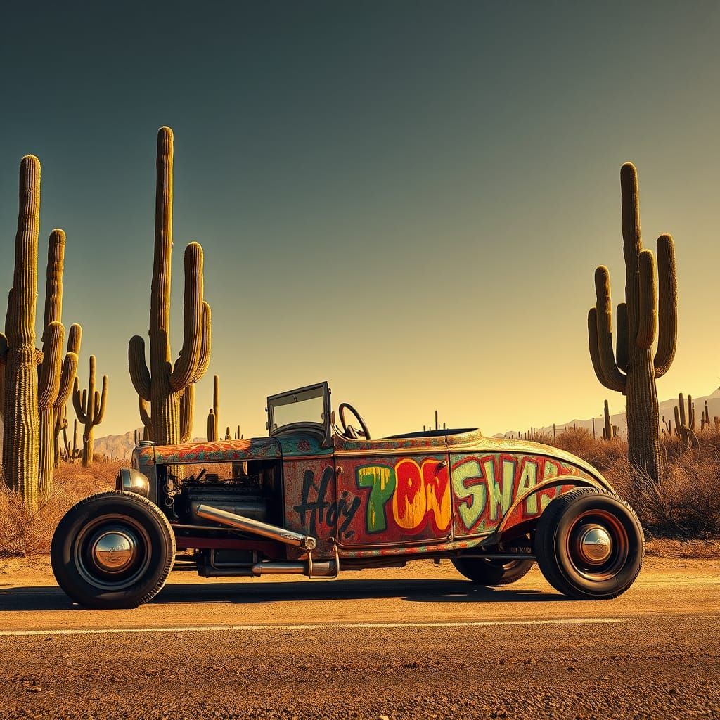 Vintage Ford Ratrod on Desert Road