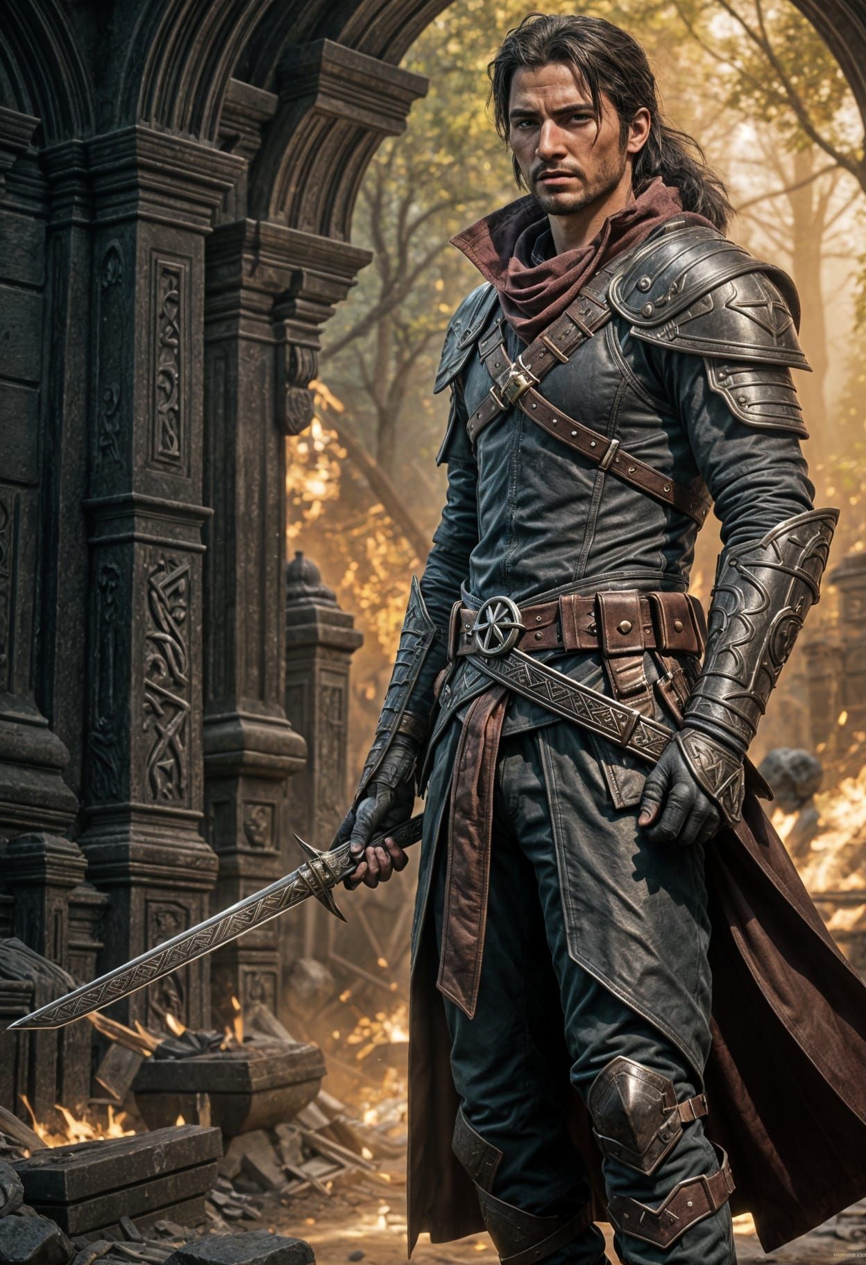 Epic Male Bandit Duelist in Leather Armor