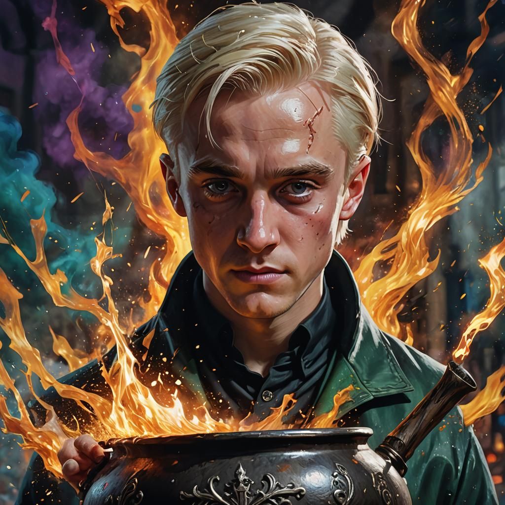 Hyperrealistic Draco Malfoy Casting Magic