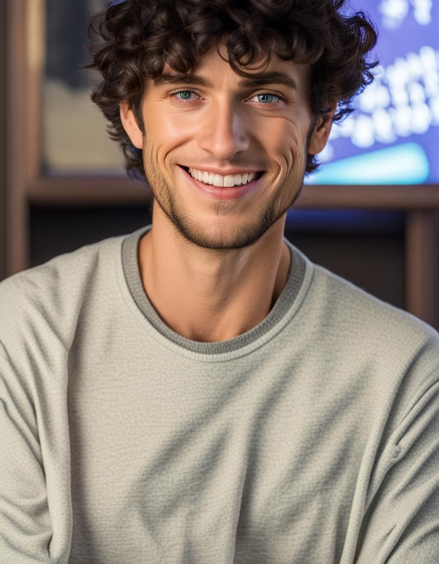 Portrait of a Tanned Young Man with High Cheekbones