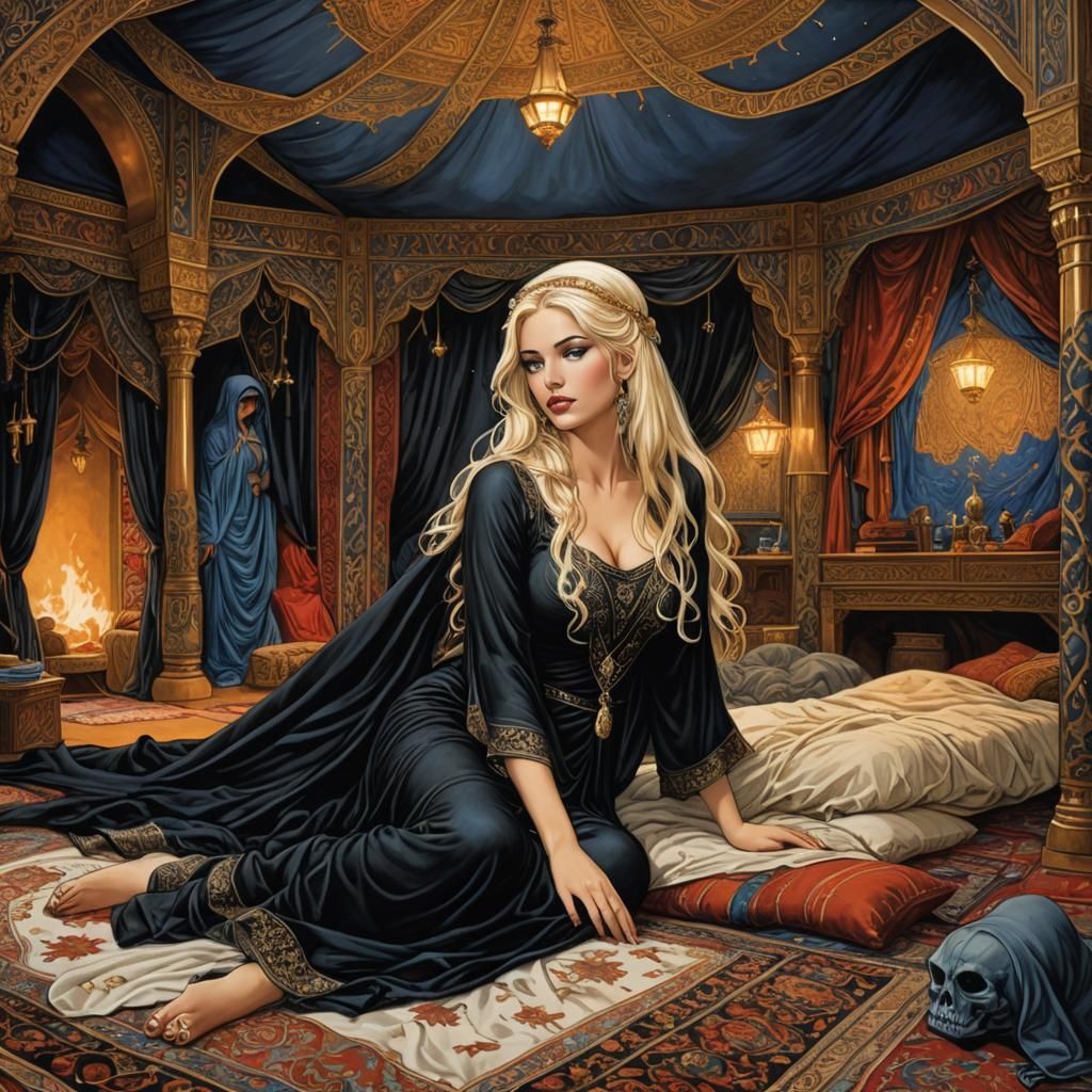 Arabian Princess Haunted by Djinn in Fantasy Art Style