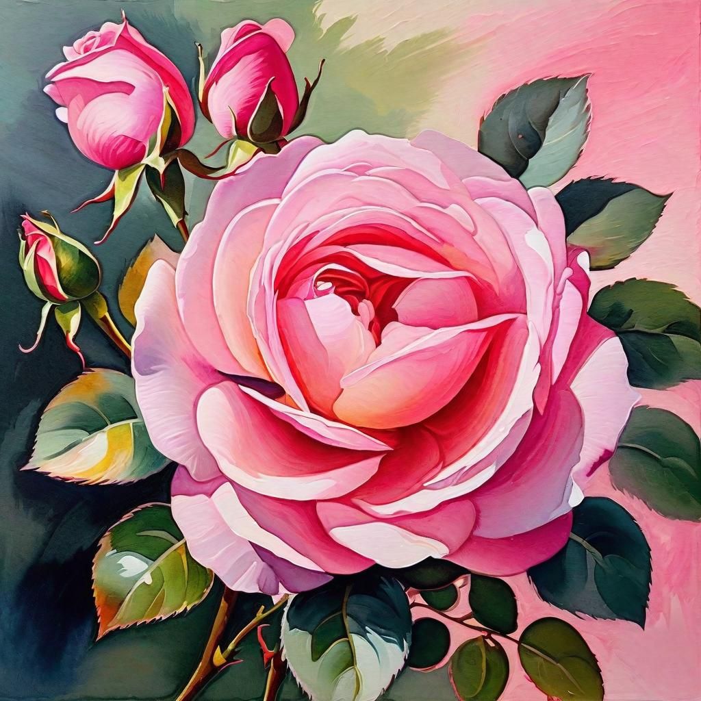 Pink Rose: Impressionist Gouache and Watercolor Painting