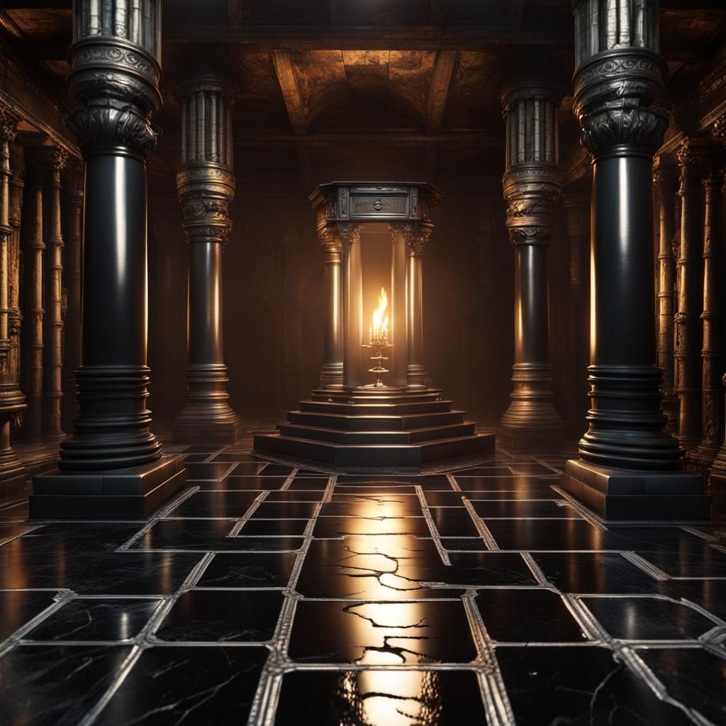 Obsidian Dungeon Room with Treasure Chest