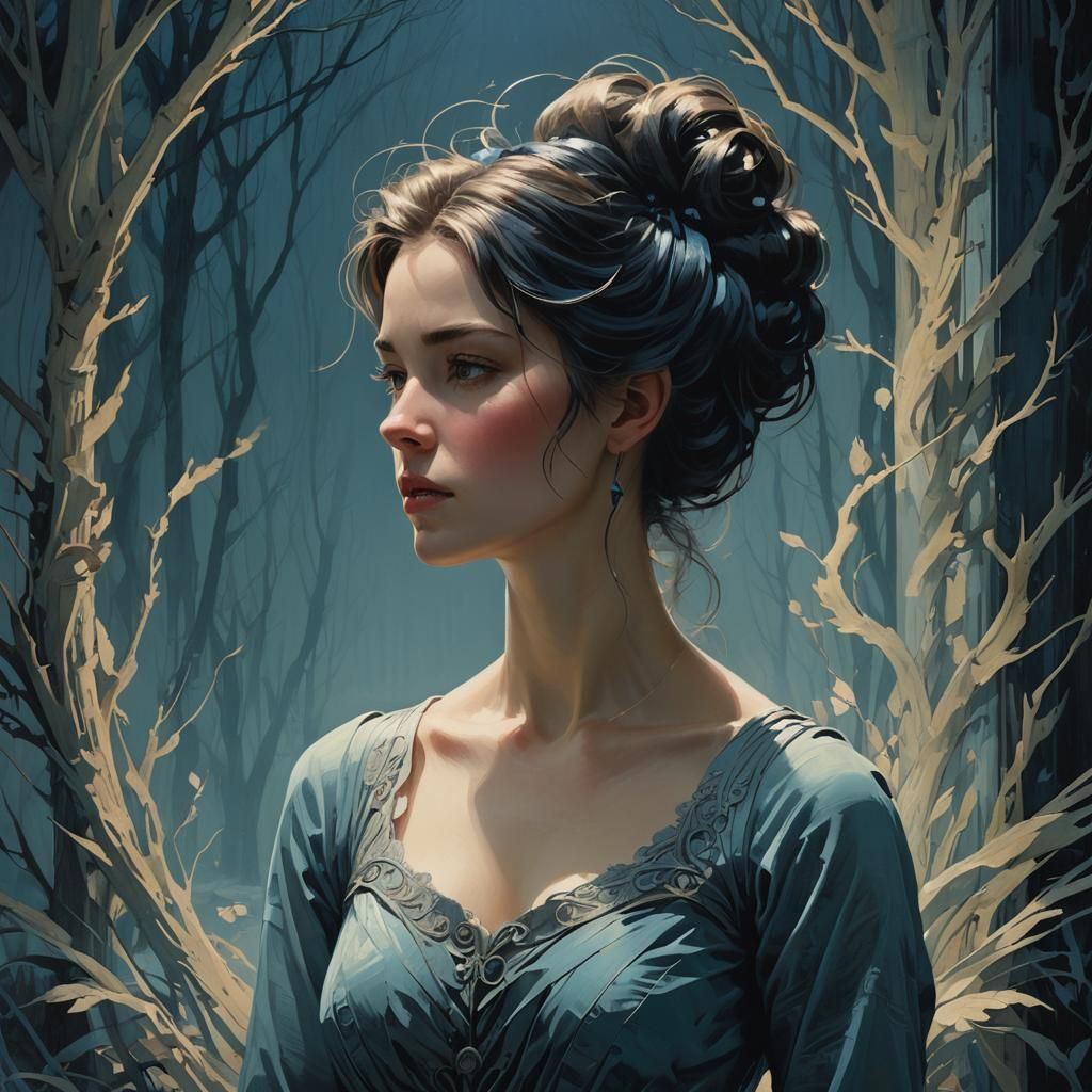 Fantasy Woman in Cut Paper Silhouette Style