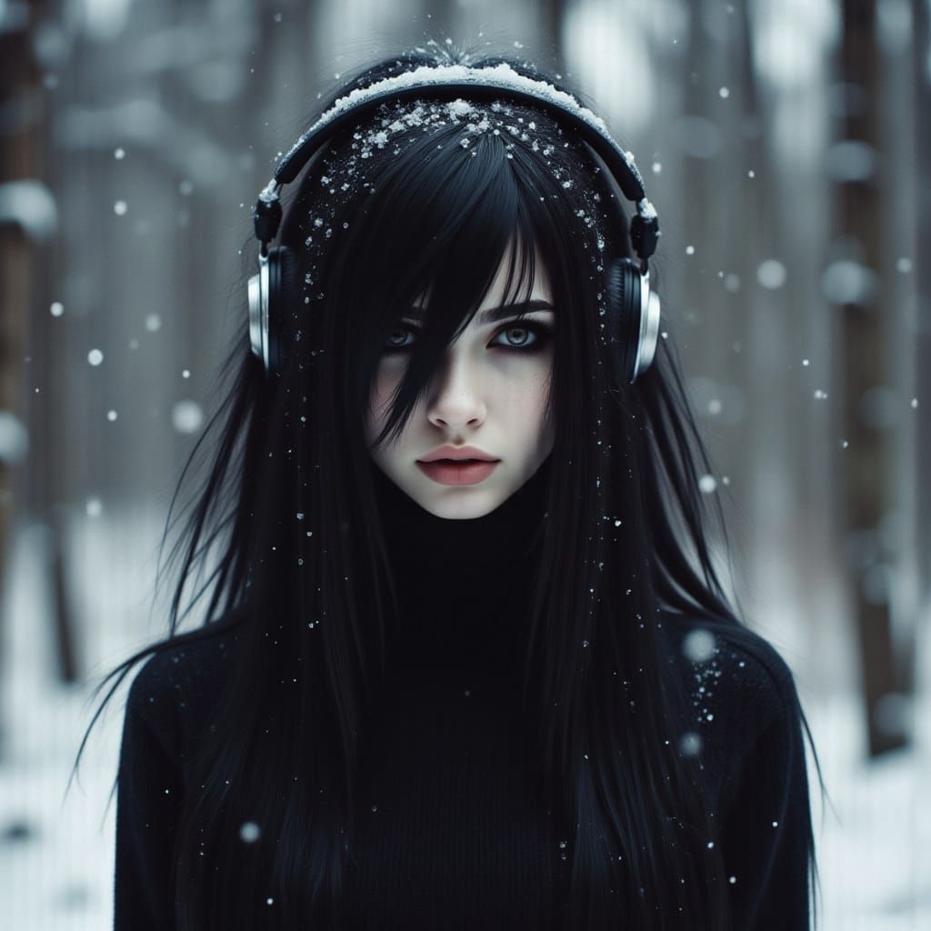 Goth Woman in Snowy Woods