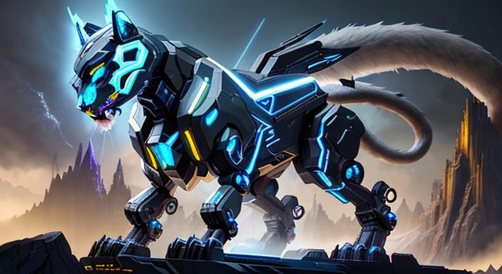 Cybernetic Panther Prowling Dark Metropolis