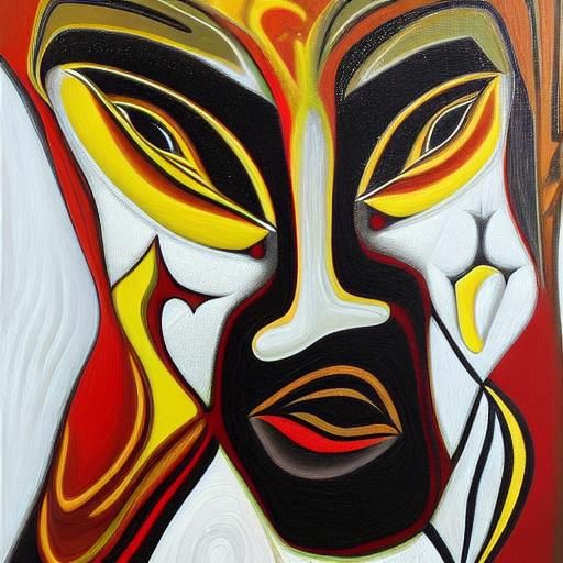 Abstract Faces in Aboriginal Surrealist Oil Painting