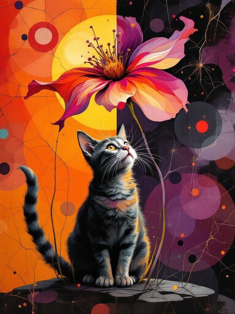 Cat Under Flower: Geometric Fae Fusion Art