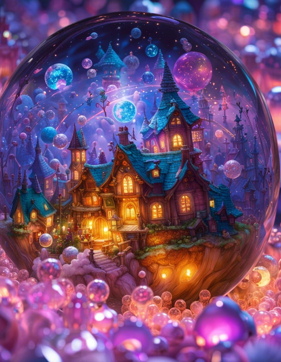 Fairy Town Encapsulated in Glass Bulb
