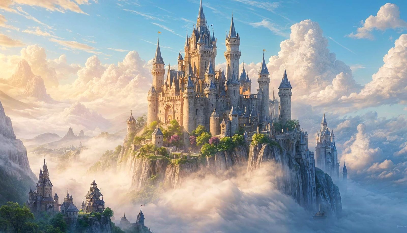 Fantastical Flying Castle Ship Soars Through Ethereal Mist