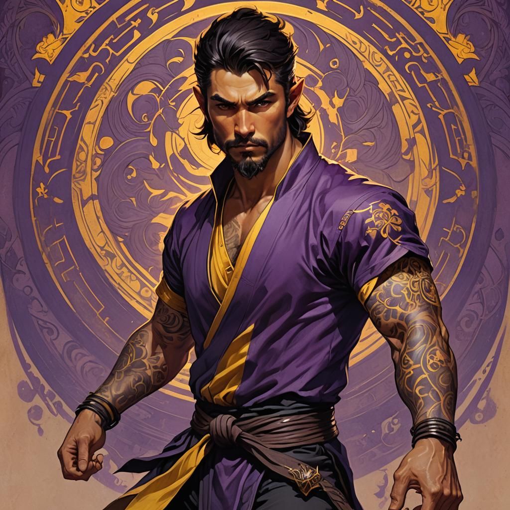 Half-Elf Martial Artist in Dark Fantasy Style