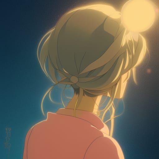 Girl with Glowing Hair in Anime Style