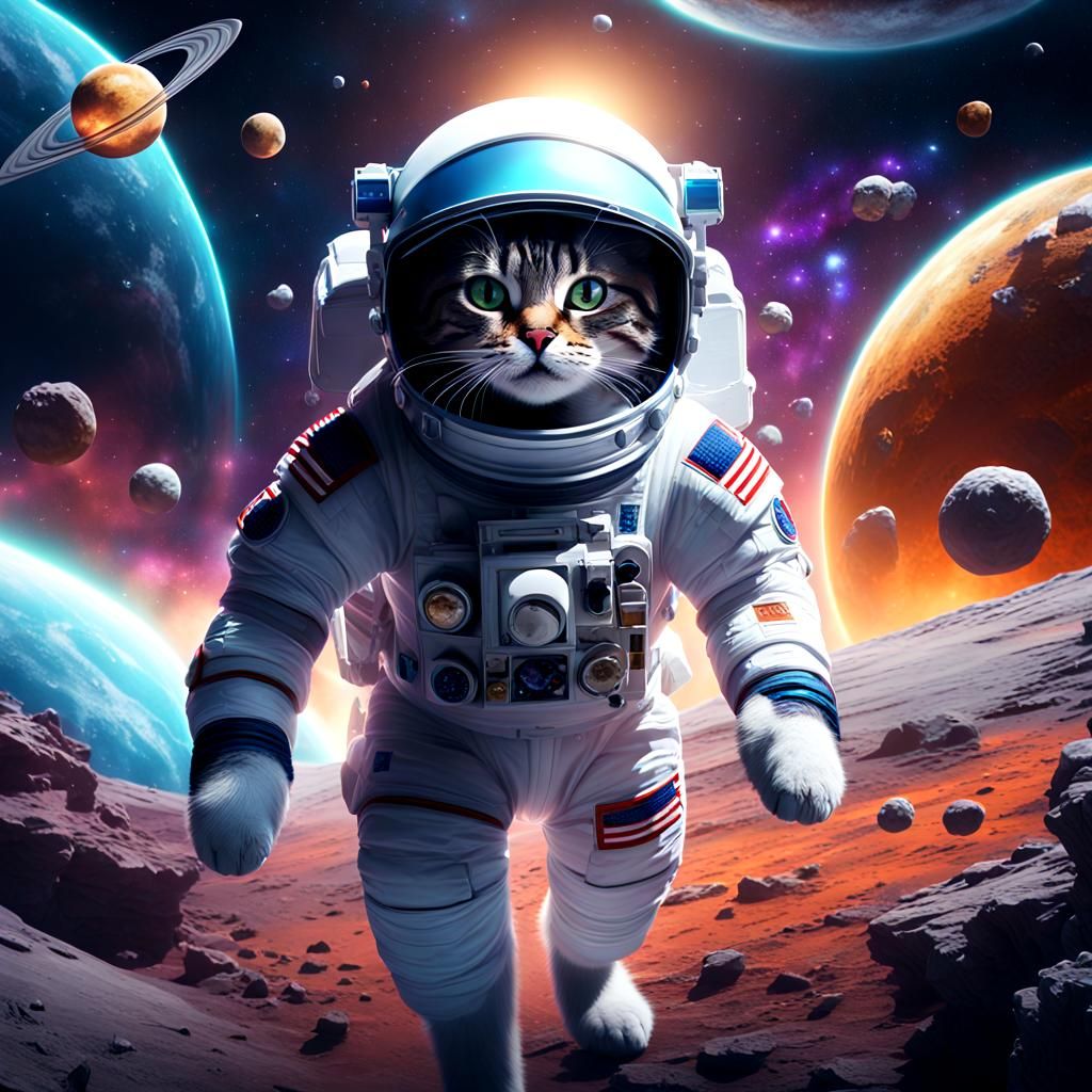 Cosmic Cat Astronaut in Detailed Digital Painting