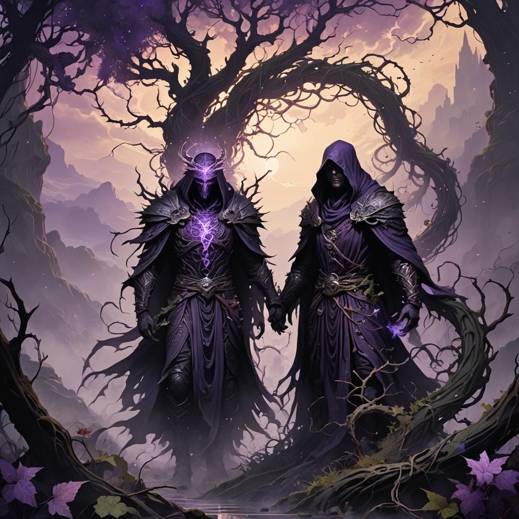 Mystical Figure in Dark Fantasy Landscape