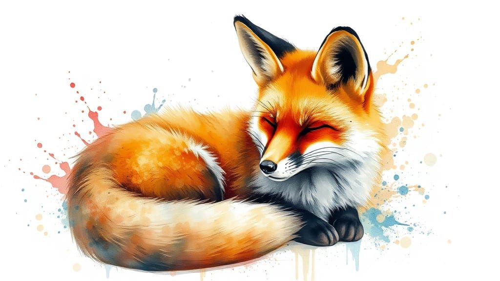 Relaxing Fox in Harmonious Watercolour Fusion