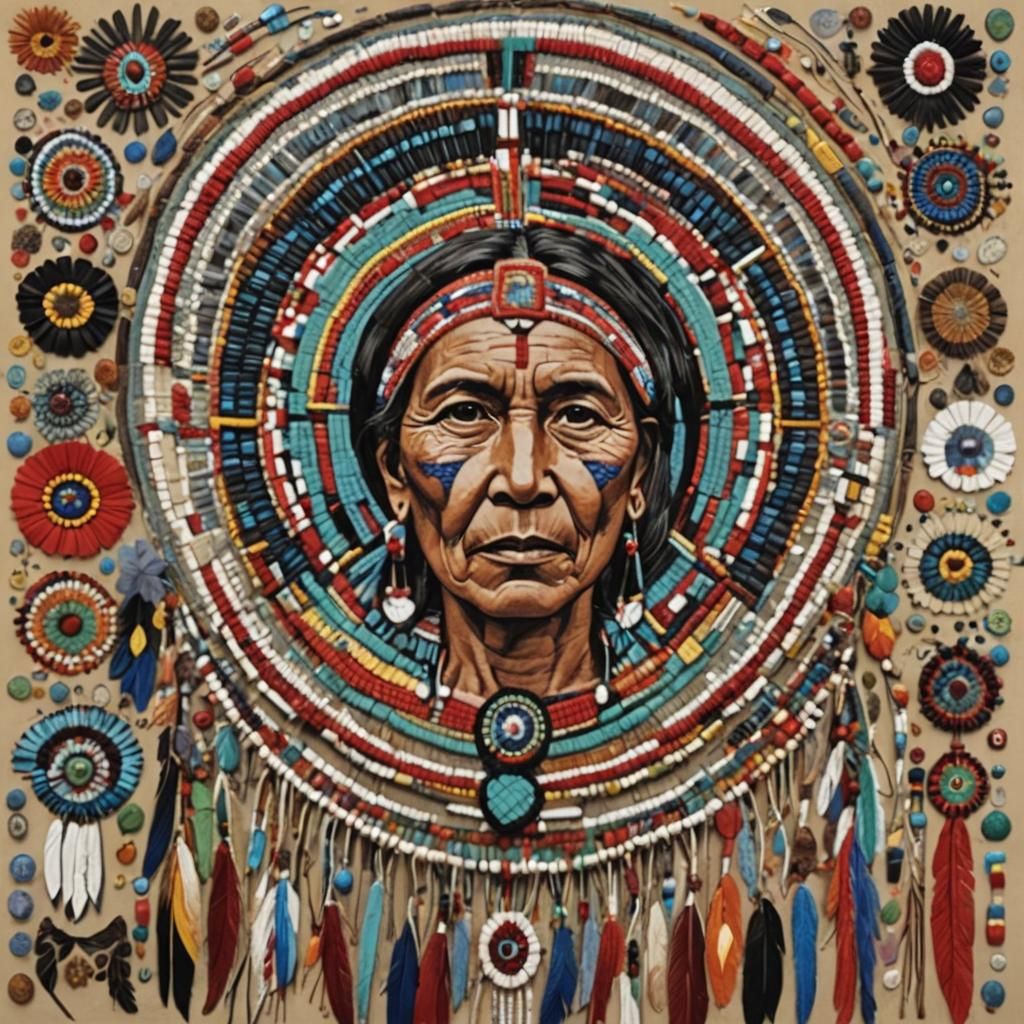 Cherokee People in Mixed Media Collage