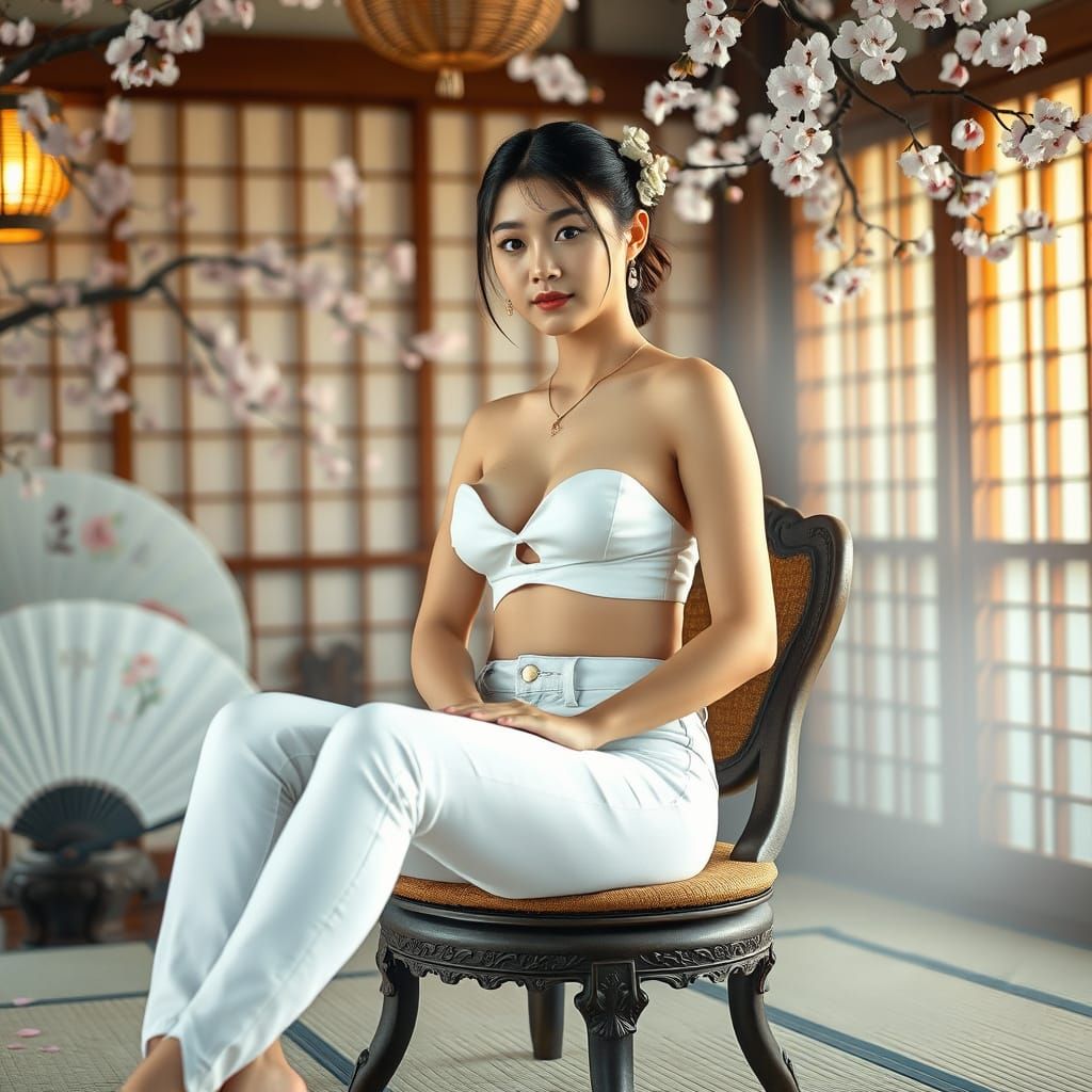 Japanese Woman in Traditional Setting