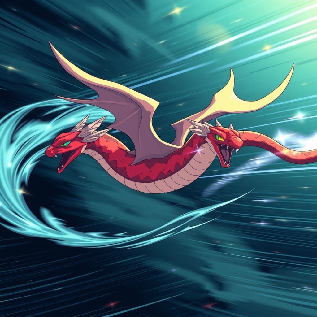 Two-Headed Dragon with Angel Wings in Anime Style