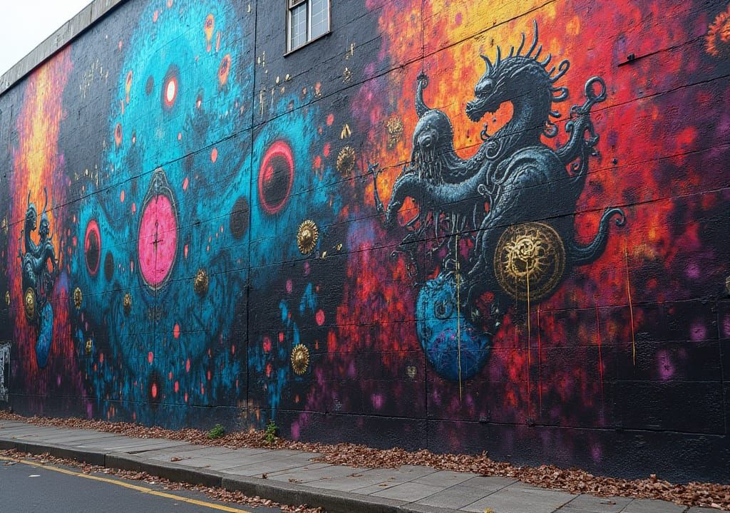 Dynamic Banksy-Inspired Street Art in Matte Painting Style