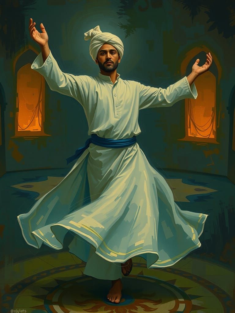 Whirling Sufi Dancer in Impressionistic Style