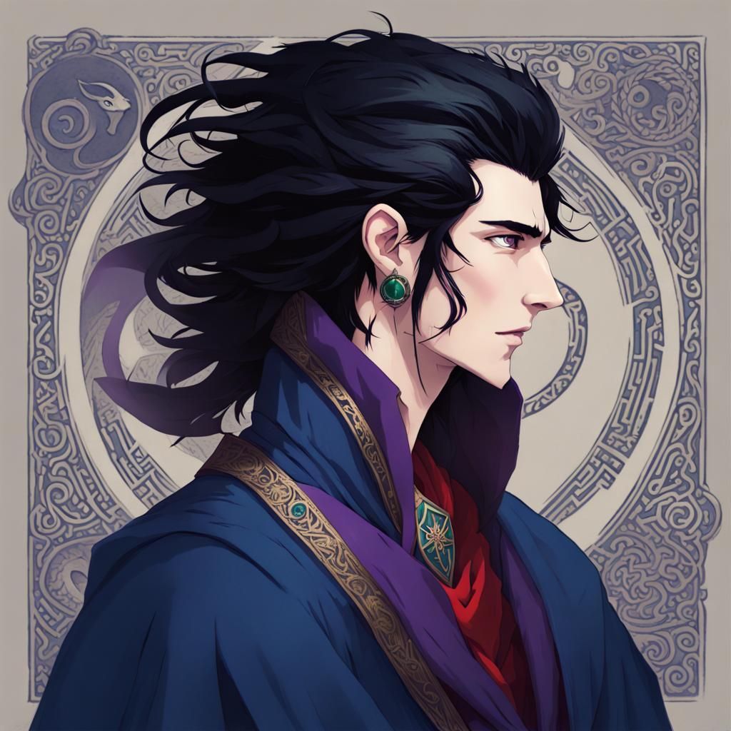 Mysterious Man in Graffiti Art with Runic Inscriptions