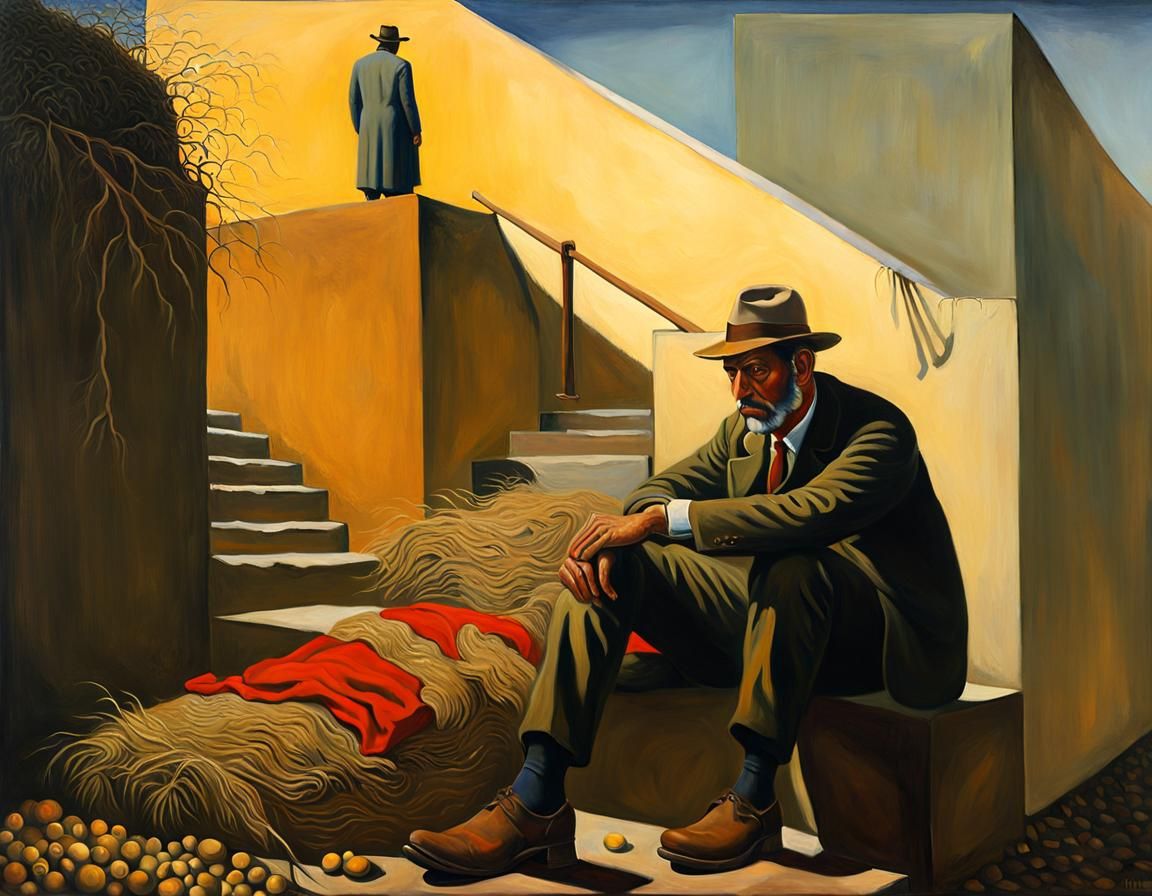 Surrealist Dreamscape: Weary Travelers at Rest