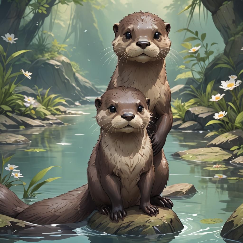 Adorable Otter in Stunning Anime Style