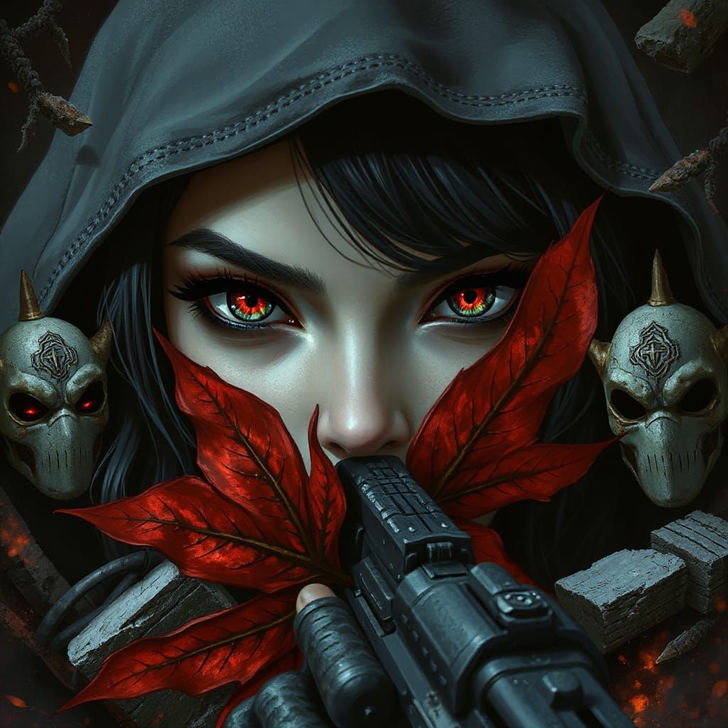 Mysterious Female Warrior in Ruins: Digital Illustration