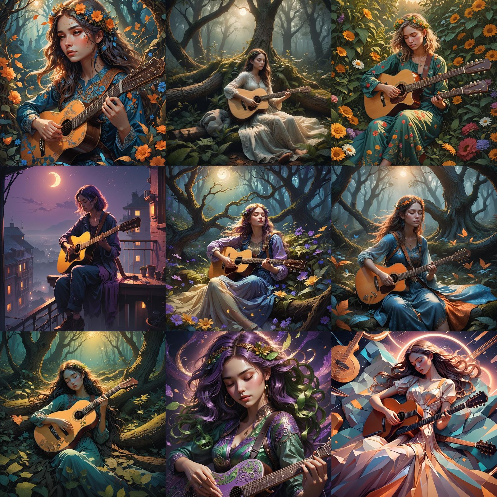 Dreamy Girl with Guitar: Detailed Matte Painting