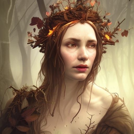 Forest Witch Portrait with Twig Crown