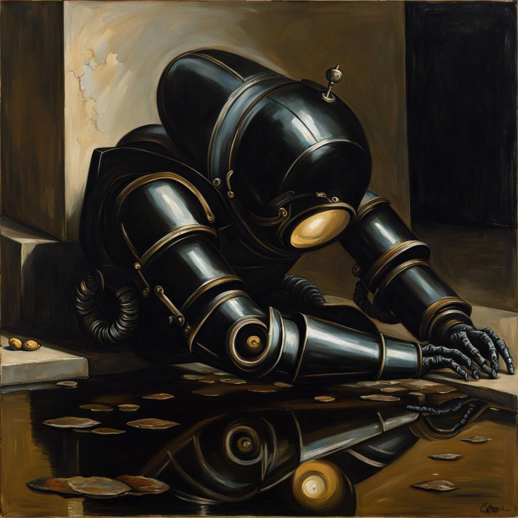 Antique Robot in Oil, Painted in Baroque Style