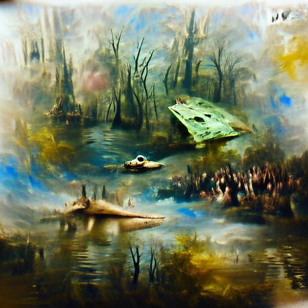 Eerie Swamp Landscape in Misty Digital Art