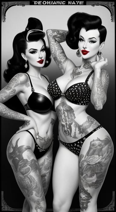 Vintage Pin-Up Photo of Two Tattooed Women