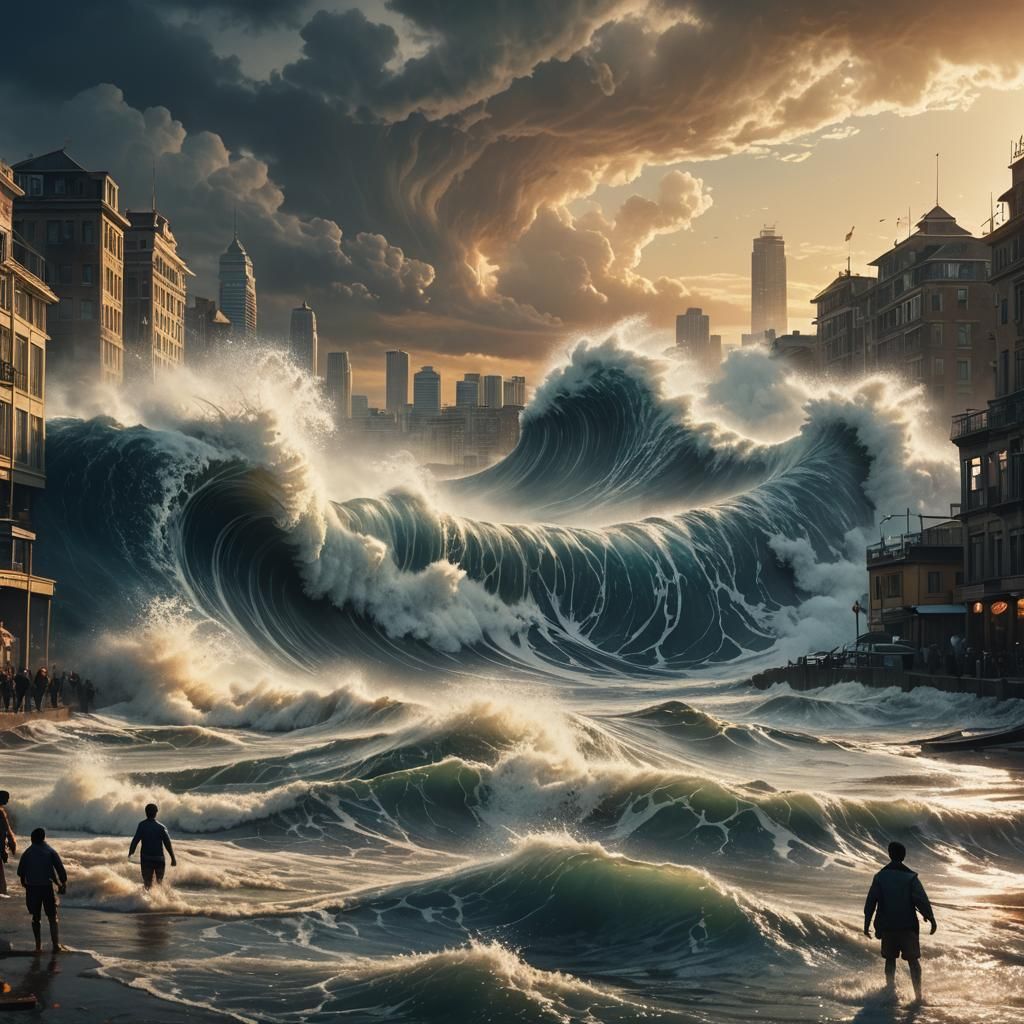 Epic Tsunami Destruction in Golden Hour