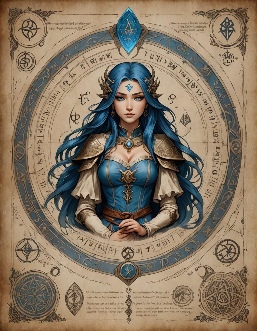 Alchemical Princess: Concept Art on Parchment with Runes