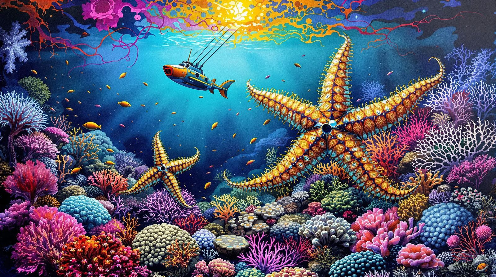 Psychedelic Math Submarine in Coral Reef Abstraction