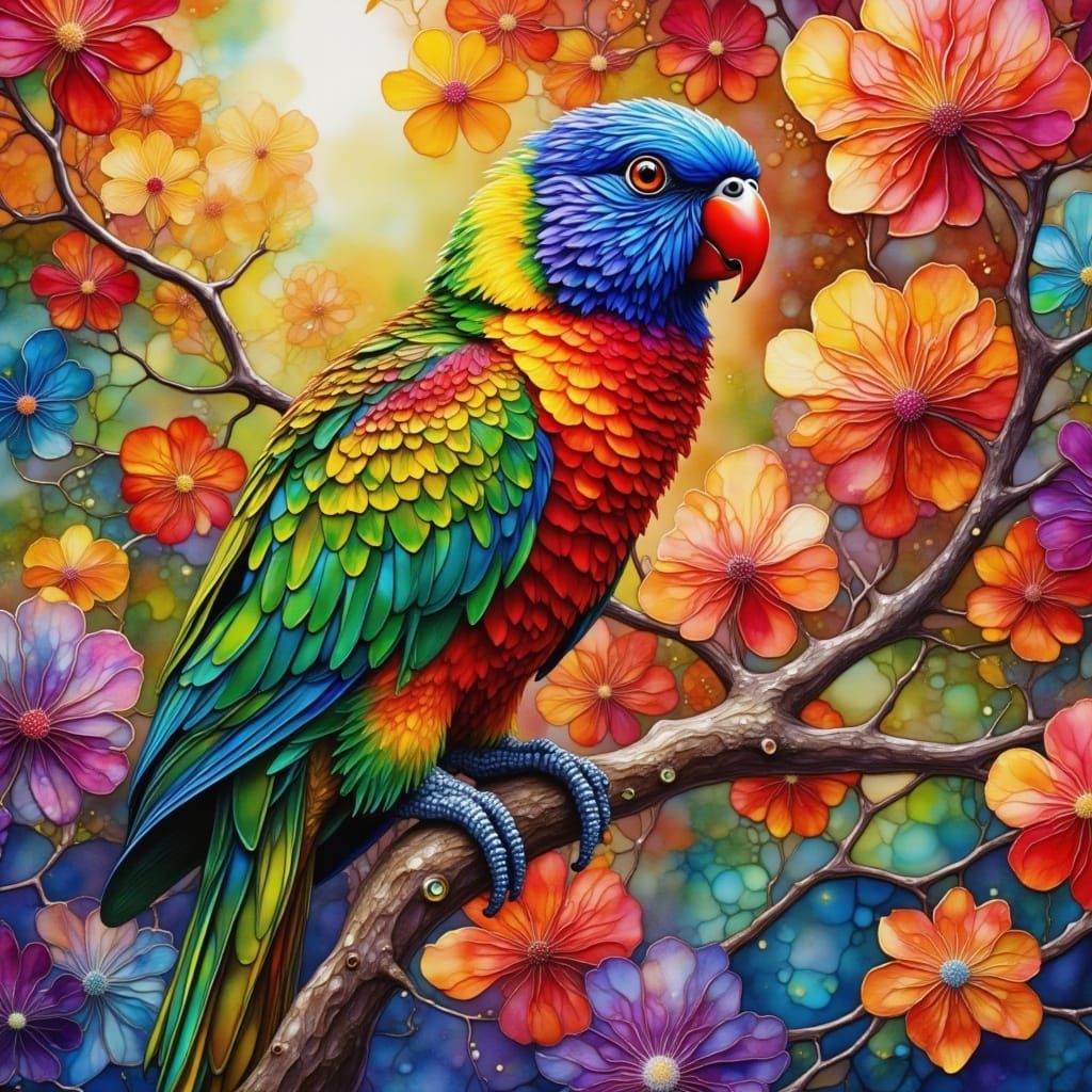 Vibrant Lorikeet in a Surreal Digital Painting